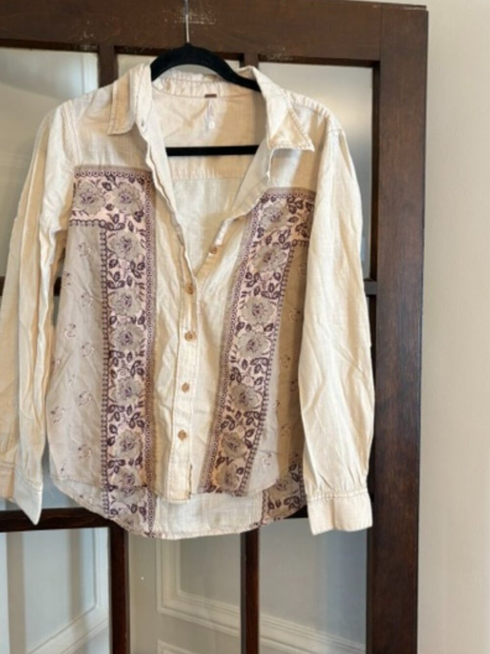 Free People Born Free Bandana Inset Button-Down Shirt, Size Small